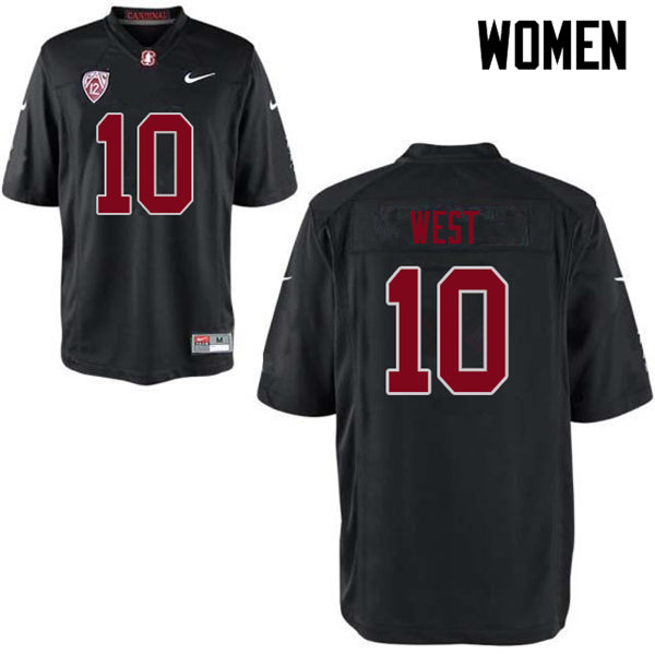 Women #10 Jack West Stanford Cardinal College Football Jerseys Sale-Black - Click Image to Close